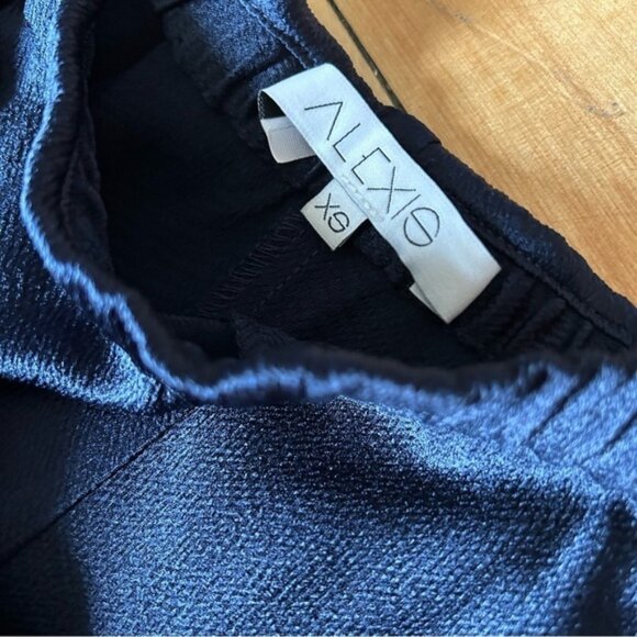 Alexis Dark Navy Blue Satin Elastic Waist Draped Pants - Picture 8 of 11